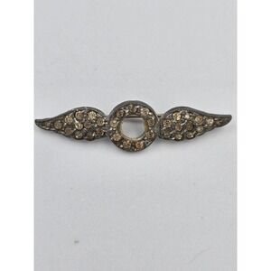 Vintage Sweetheart Wings Military Style Brooch Pin pot metal Rhinestones Bar